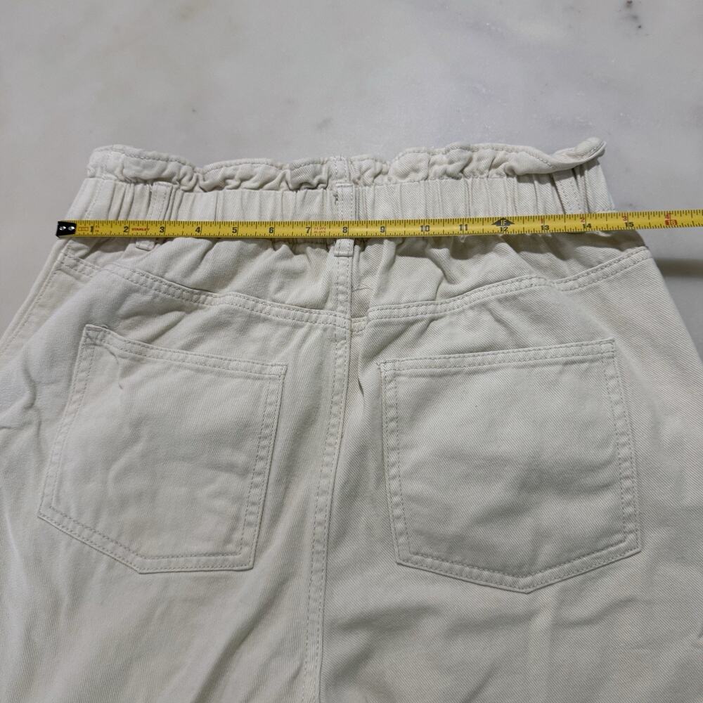 H&M 100% Cotton Pants Beige Elastic Paperback Waist Trousers Pockets Women’s 8 - Picture 9 of 11